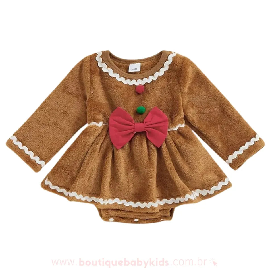 Vestido Bebê Biscoitinho Gengibre de Natal Gingerbread - Boutique Baby Kids