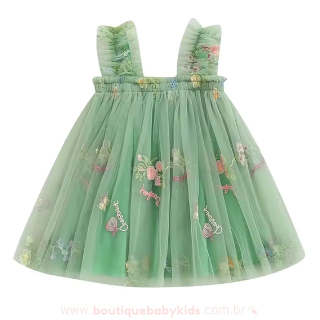 Vestido Bebê Bordado Flores Tule - Boutique Baby Kids 