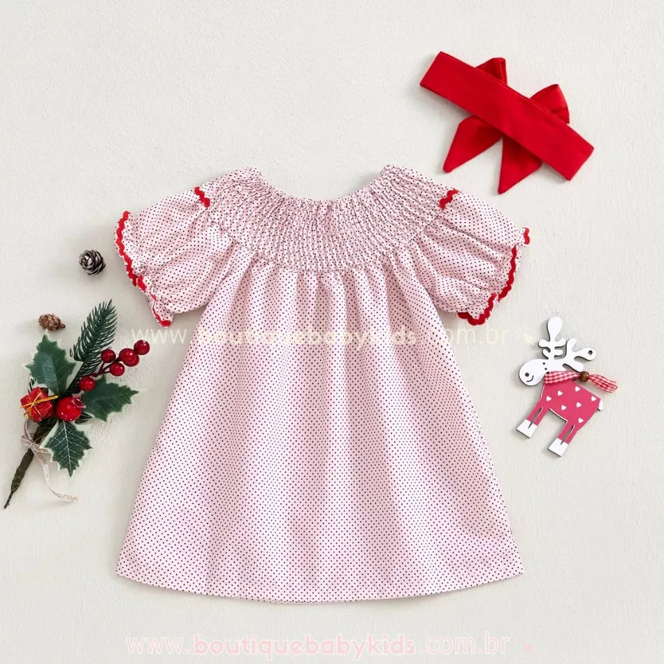 Vestido Bebê Bordado Papai Noel com Faixa