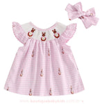 Vestido Bebê Bordado de Coelhinhos Rosa com Faixa - Boutique Baby Kids