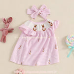 Vestido Bebê Bordado de Coelhinhos Rosa com Faixa - Boutique Baby Kids