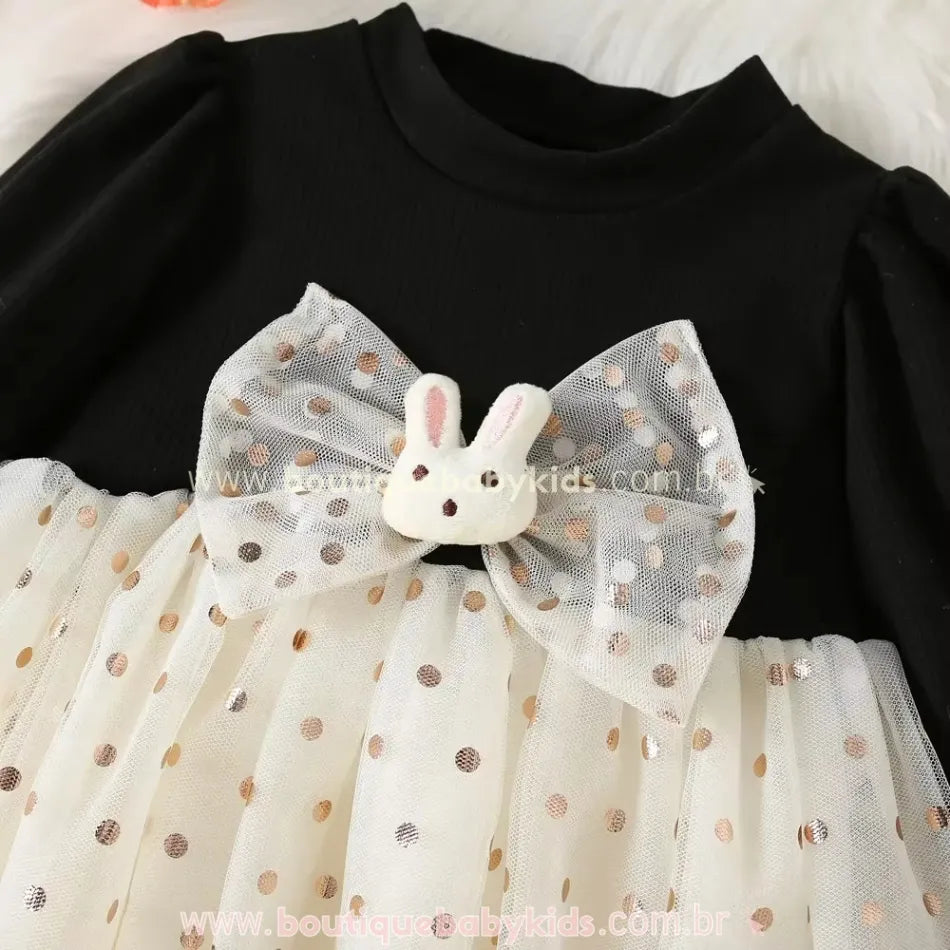 Vestido Bebê Clássico Coelhinho com Tule Poá