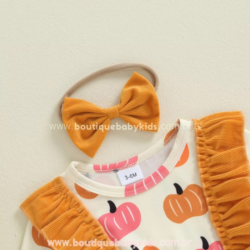 Vestido Bebê Estampa Abóbora com Faixa