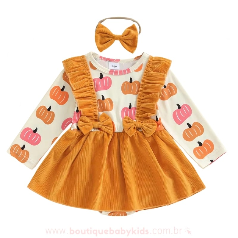 Vestido Bebê Estampa Abóbora com Faixa - Boutique Baby Kids