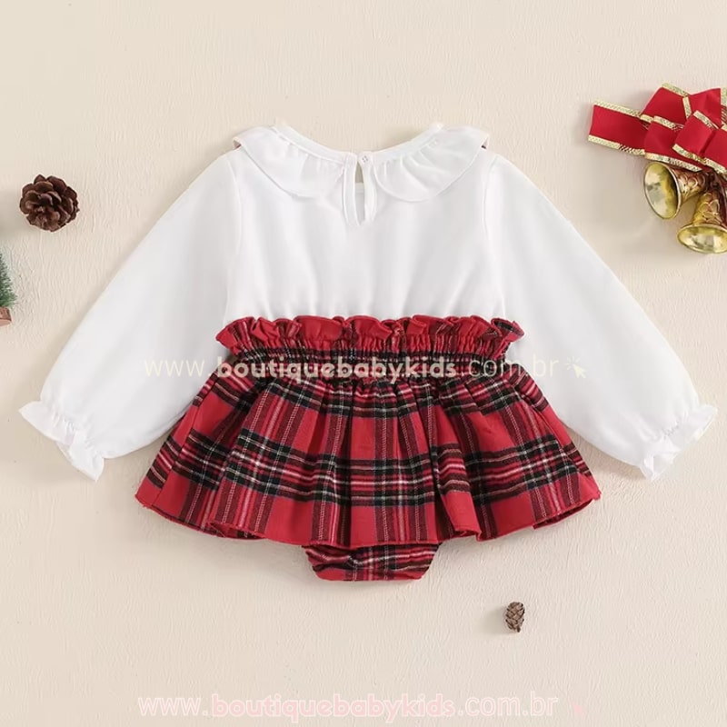Vestido Bebê Estampa Xadrez Manga Longa