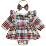 Vestido Bebê Estampa Xadrez com Faixa Branco - Boutique Baby Kids 