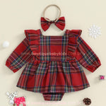 Vestido Bebê Estampa Xadrez com Faixa Vermelho - Boutique Baby Kids 