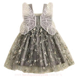 Vestido Bebê Bordado Flores Tule com Asinhas Cinza - Boutique Baby Kids 