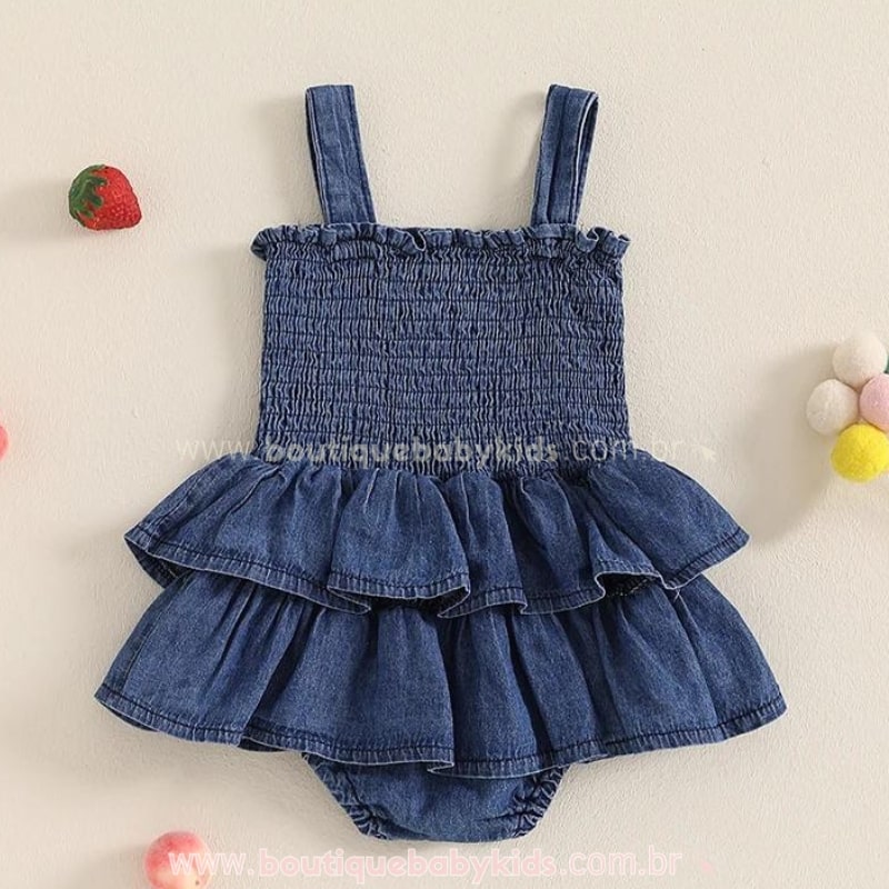 Vestido Bebê Lastex Jeans Moranguinho