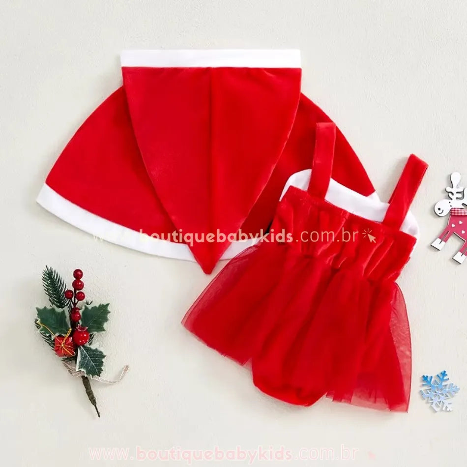 Vestido Bebê Mamãe Noel com Capa