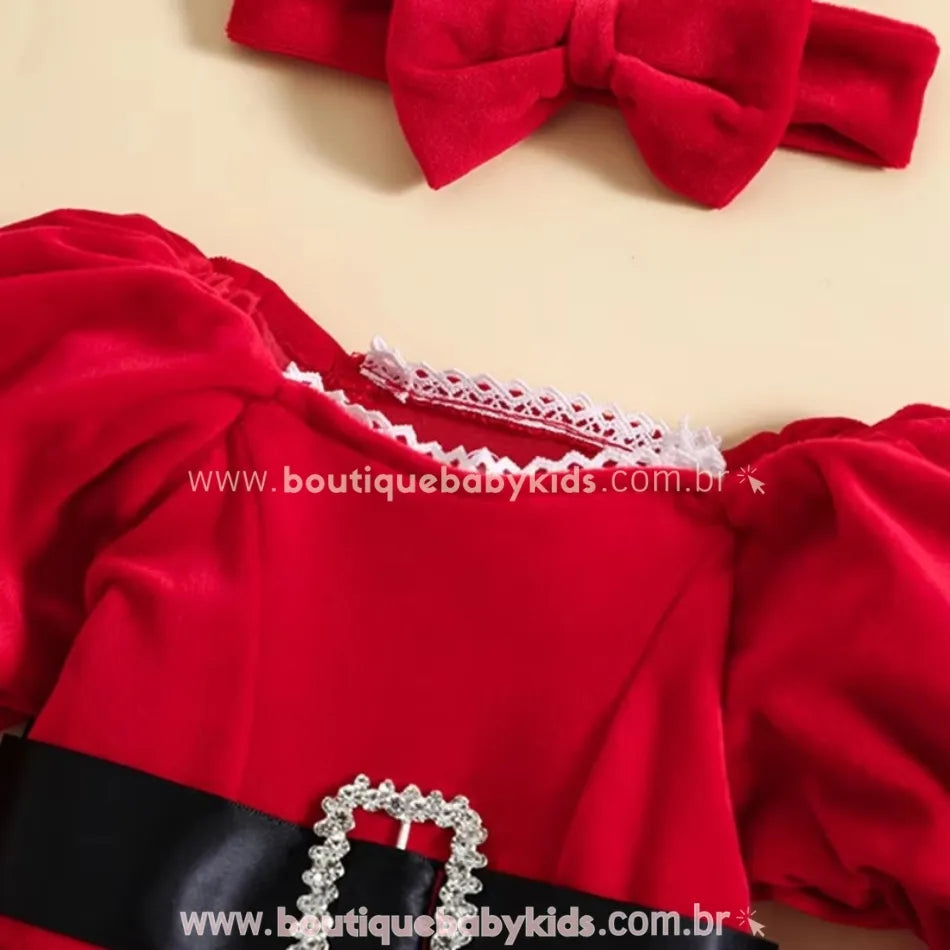 Vestido Bebê Mamãe Noel com Faixa