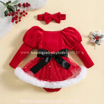 Vestido Bebê Mamãe Noel de Veludo com Faixa