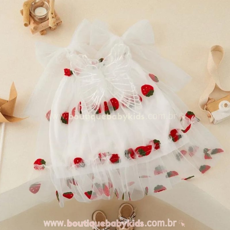 Vestido Bebê Moranguinho Tule com Asinhas - Boutique Baby Kids