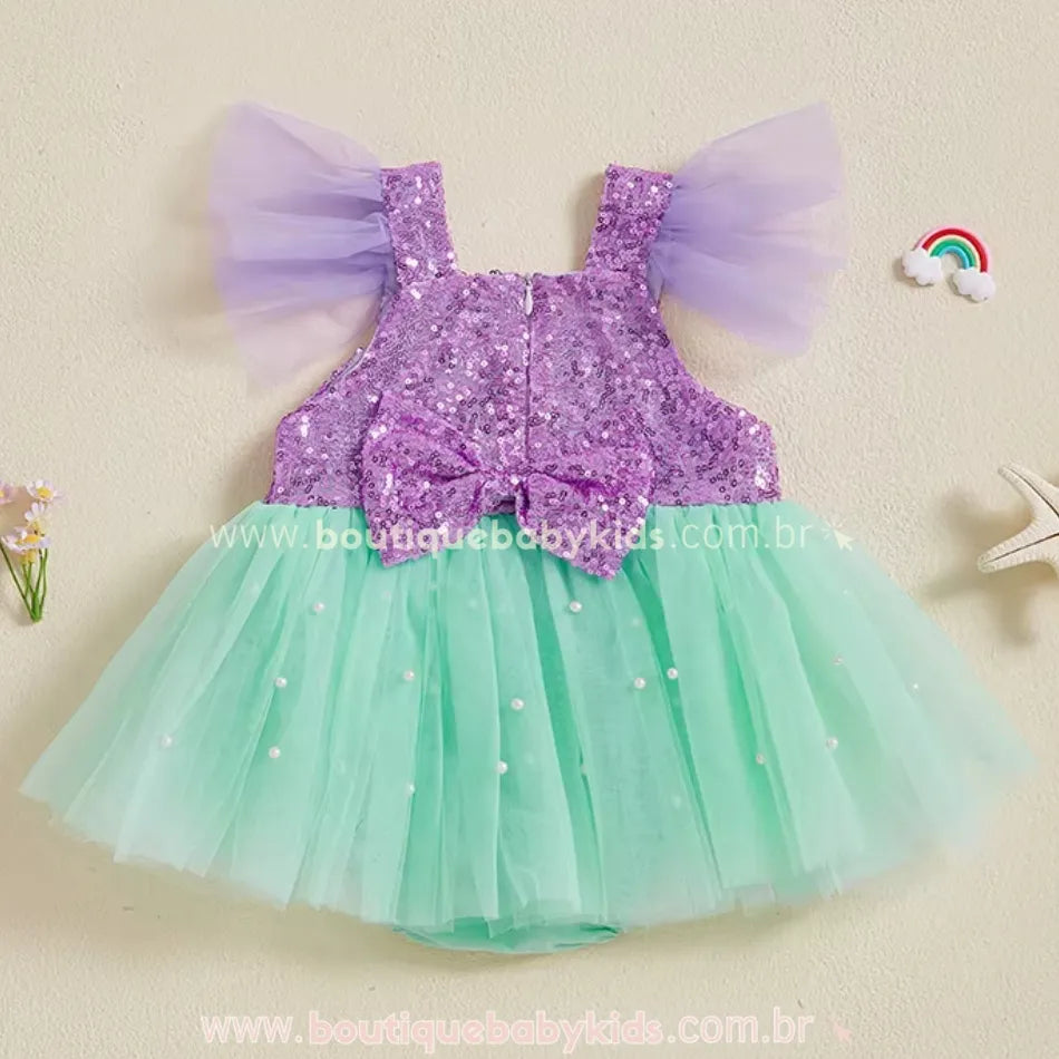 Vestido Bebê Pequena Sereia com Pérolas