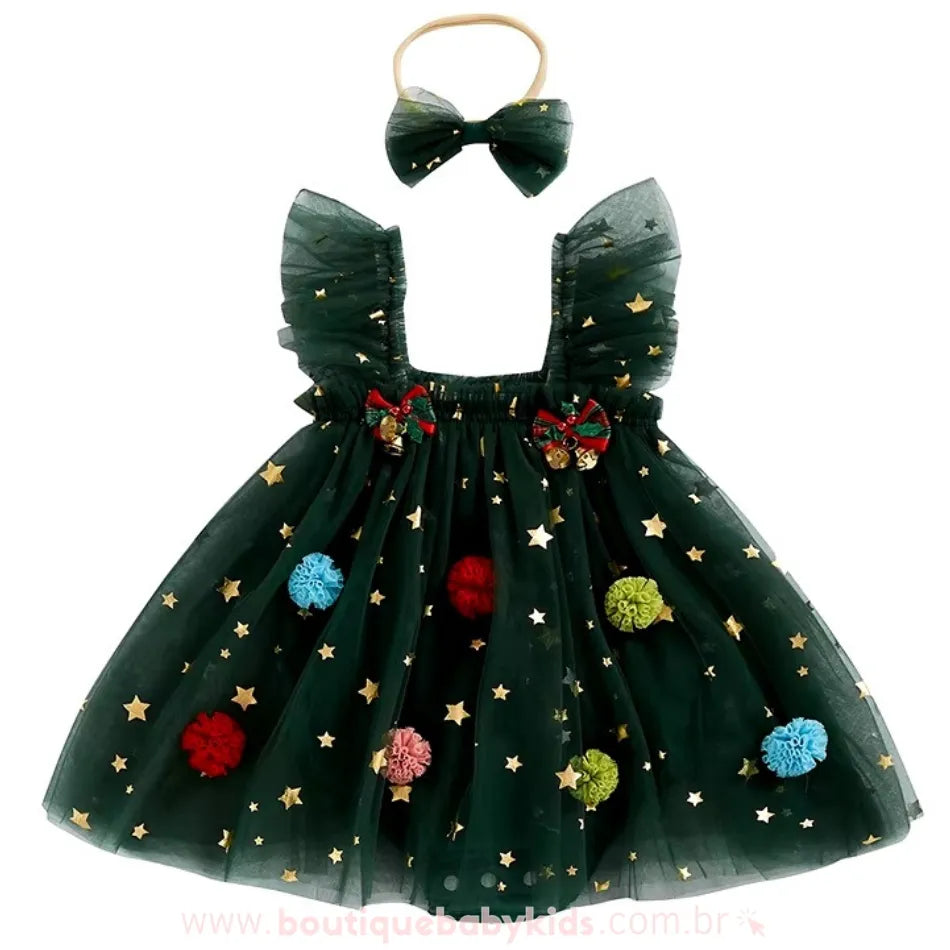 Vestido Bebê Temático Árvore de Natal Tule com Faixa - Boutique Baby Kids