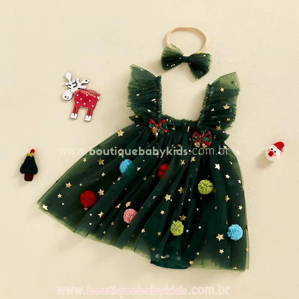 Vestido Bebê Temático Árvore de Natal Tule com Faixa - Boutique Baby Kids