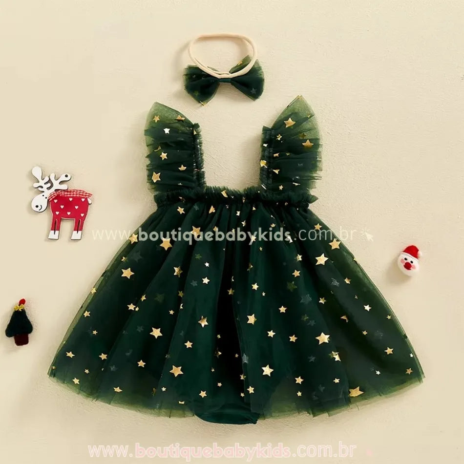 Vestido Bebê Temático Árvore de Natal Tule com Faixa - Boutique Baby Kids