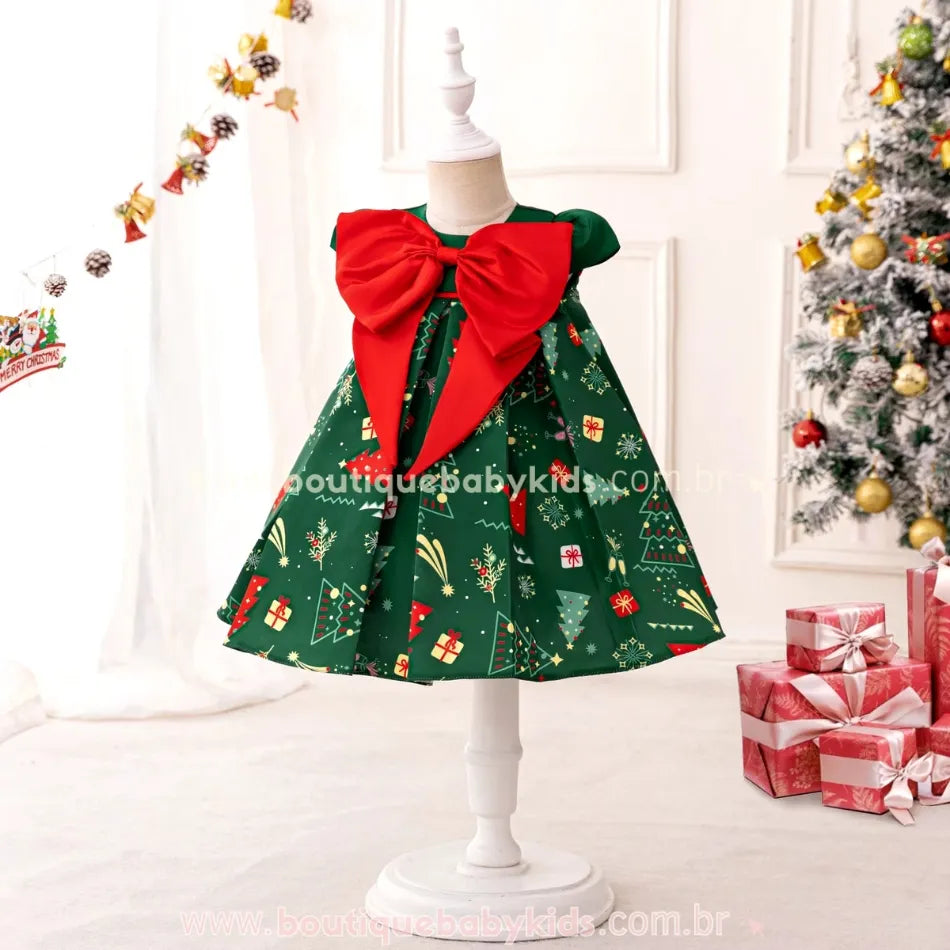 Vestido Temático de Natal com Laço Vermelho
