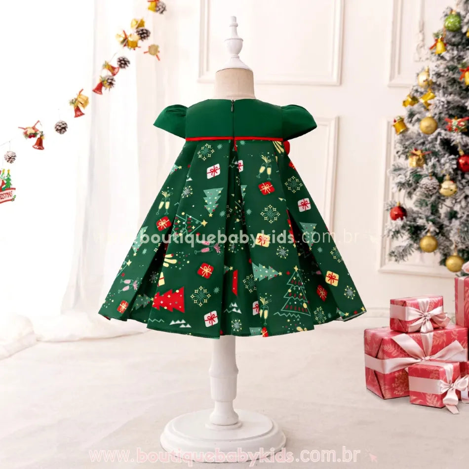 Vestido Temático de Natal com Laço Vermelho