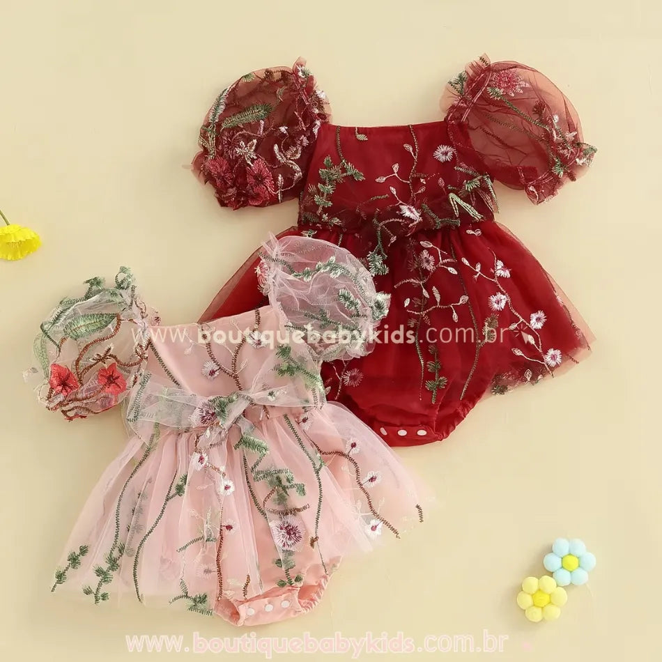 Vestido Bebê Tule Bordado Encanto das Flores Jardim Encantado - Boutique Baby Kids 