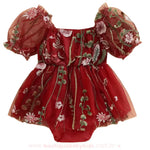 Vestido Bebê Tule Bordado Encanto das Flores Vermelho Jardim Encantado - Boutique Baby Kids 