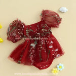 Vestido Bebê Tule Bordado Encanto das Flores Vermelho Jardim Encantado - Boutique Baby Kids 