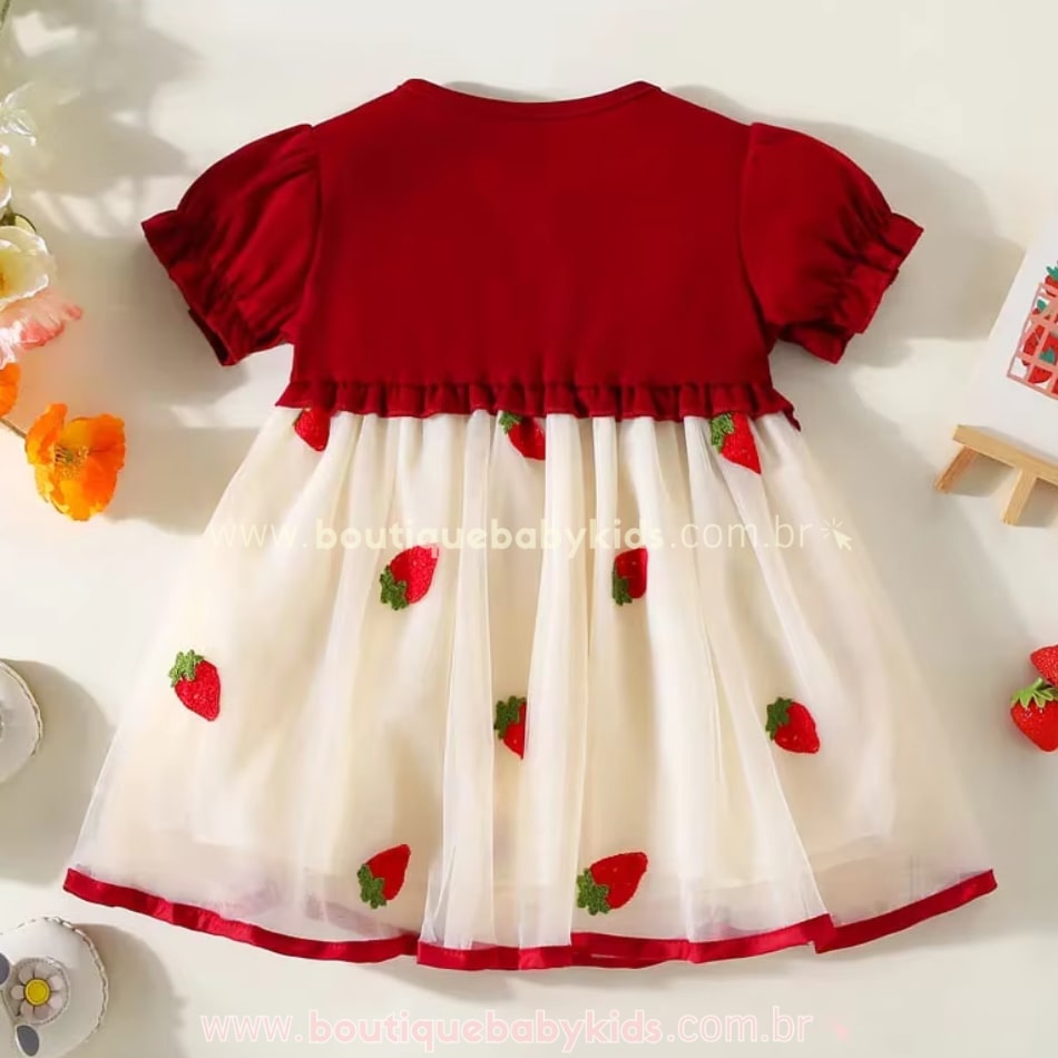 Vestido Bebê Tule Moranguinho