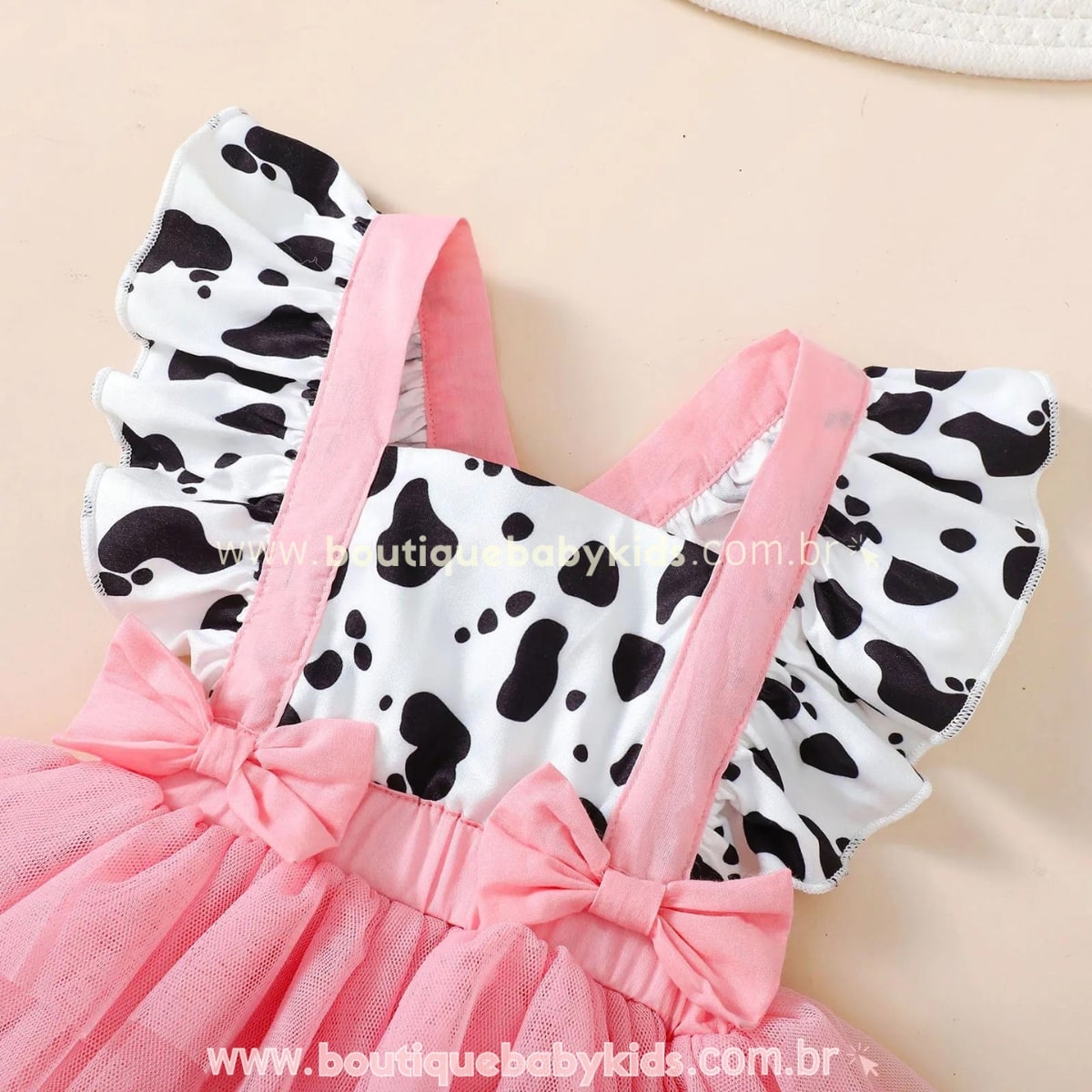 Vestido Bebê Vaquinha Tule Rosa