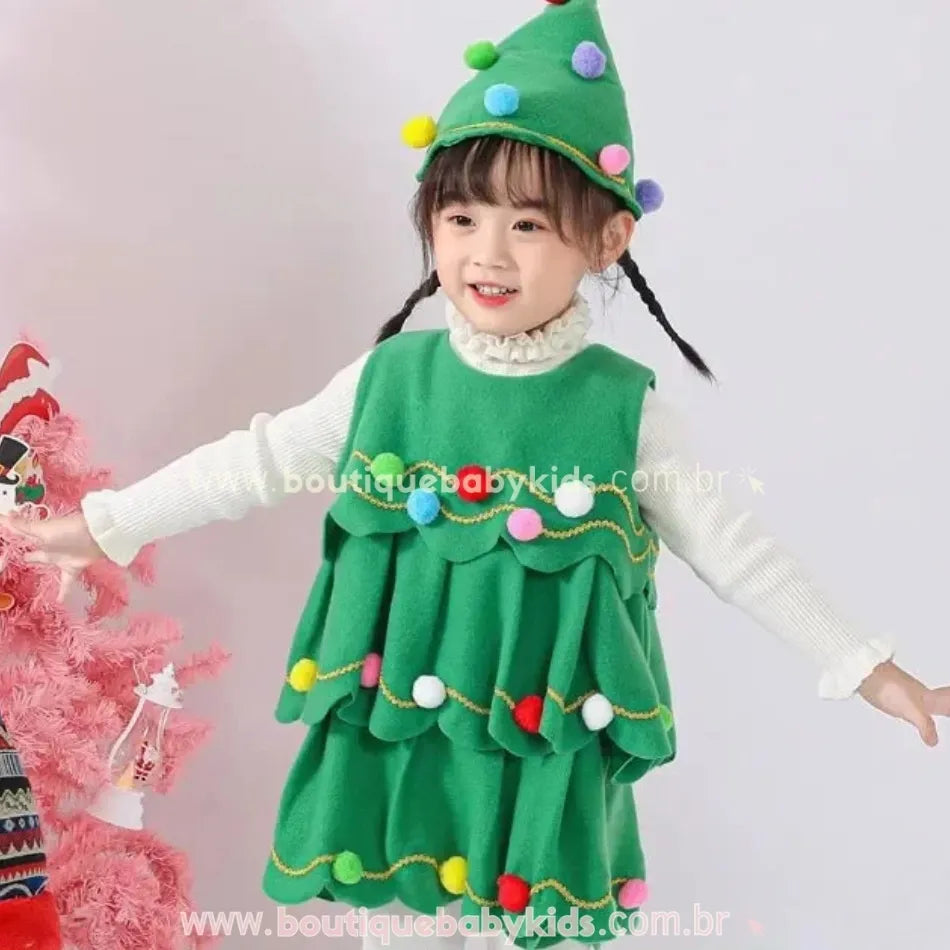 Vestido Infantil Árvore de Natal com Gorro - Boutique Baby Kids