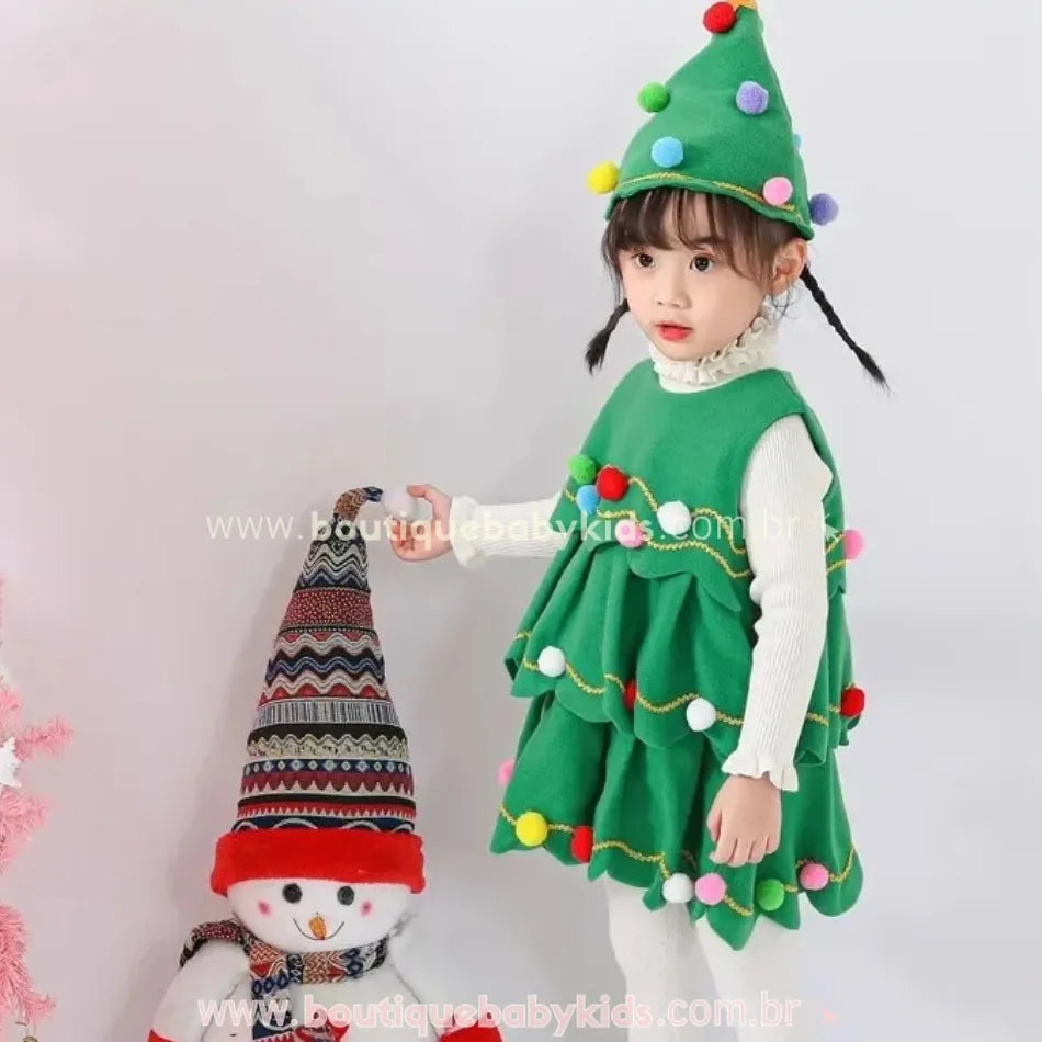 Vestido Infantil Árvore de Natal com Gorro - Boutique Baby Kids