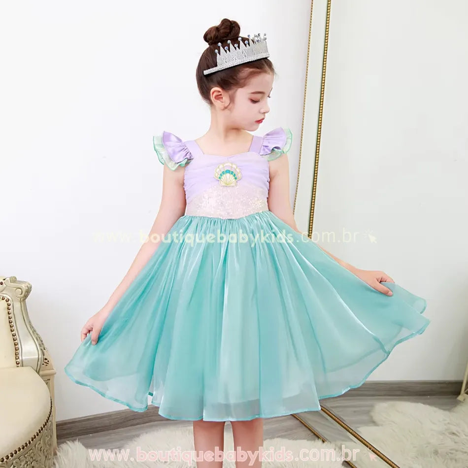 Vestido Infantil Fantasia Princesa Pequena Sereia Ariel Encantada - Boutique Baby Kids