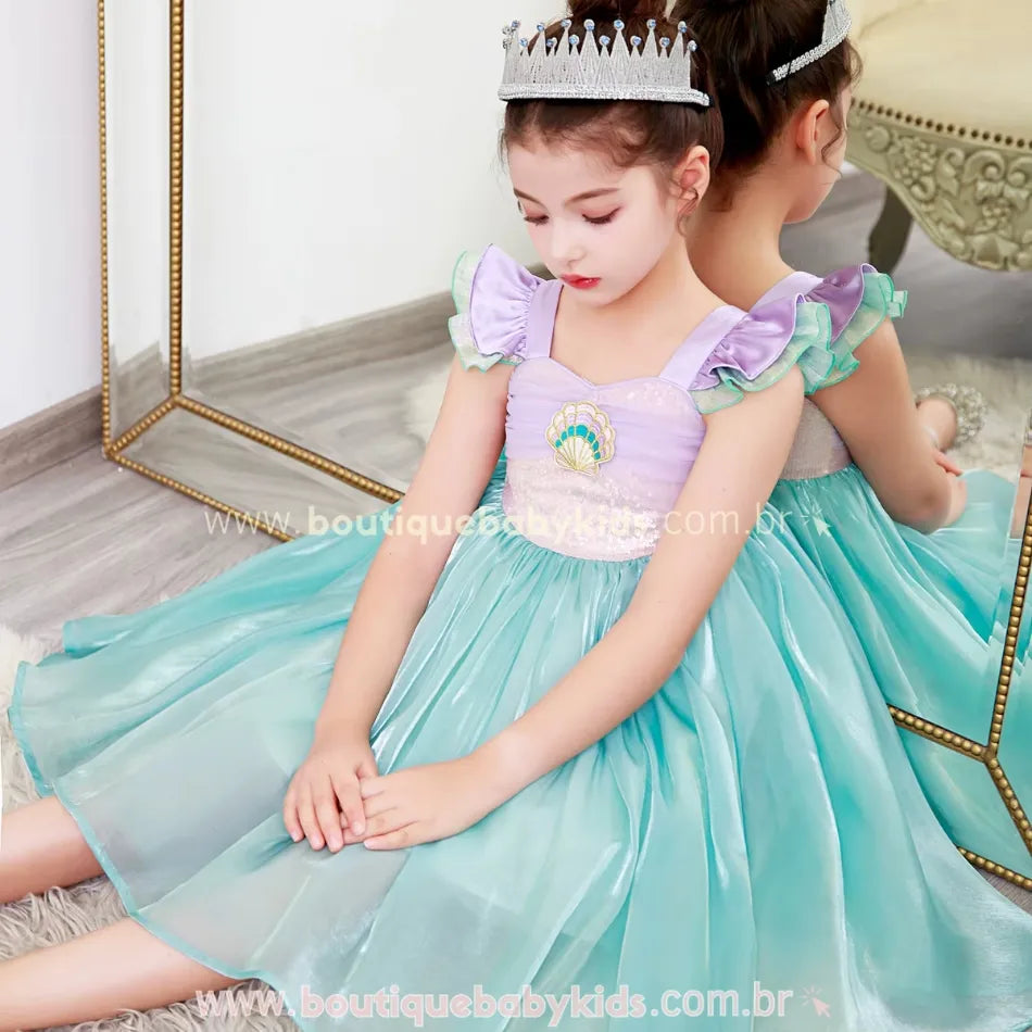 Vestido Infantil Fantasia Princesa Pequena Sereia Ariel Encantada - Boutique Baby Kids