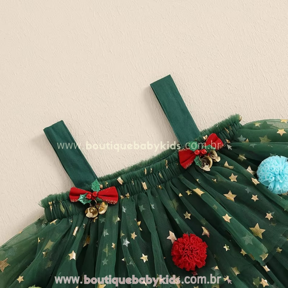 Vestido Infantil Temático Árvore de Natal