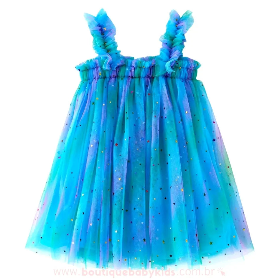 Vestido Infantil Tule Céu Estrelado Azul - Boutique Baby Kids 