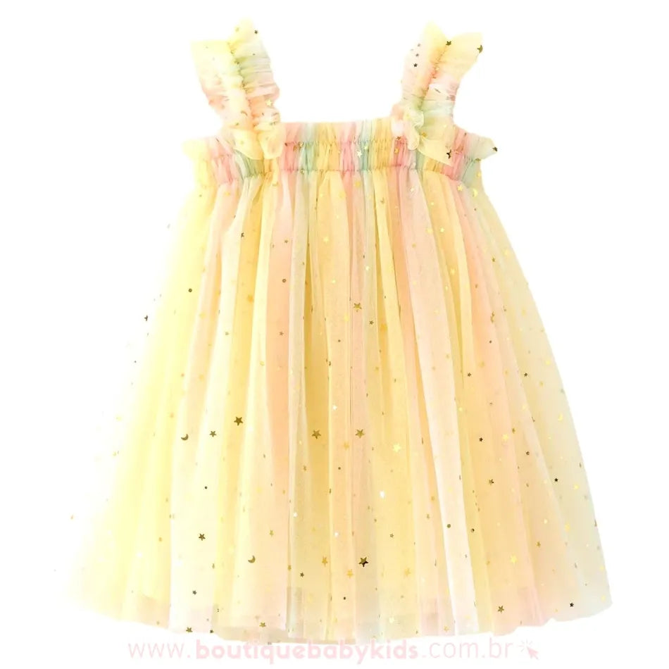 Vestido Infantil Tule Céu Estrelado Amarelo - Boutique Baby Kids 