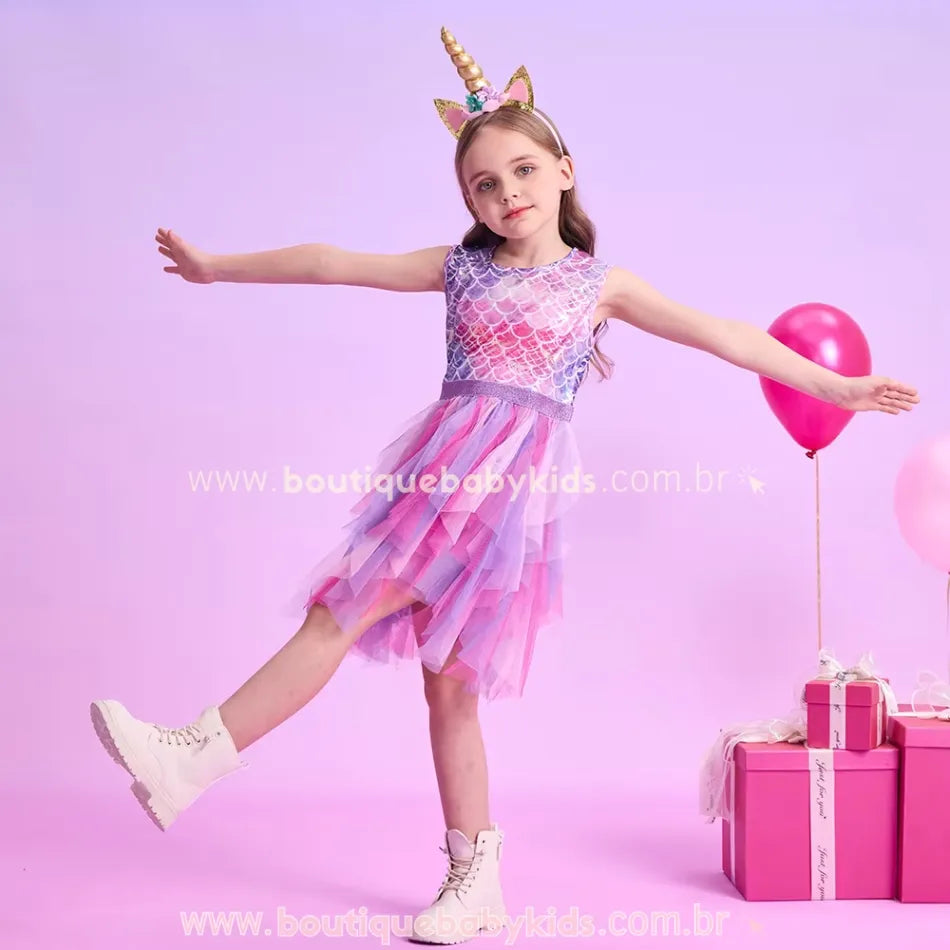 Vestido Infantil Tule Pequena Sereia Encantada Lilás - Boutique Baby Kids