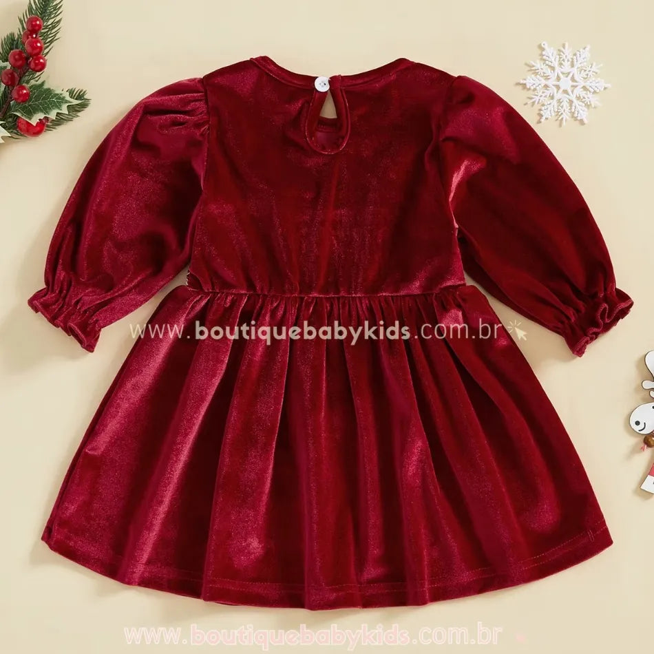 Vestido Natalino de Veludo Papai Noel Bordado