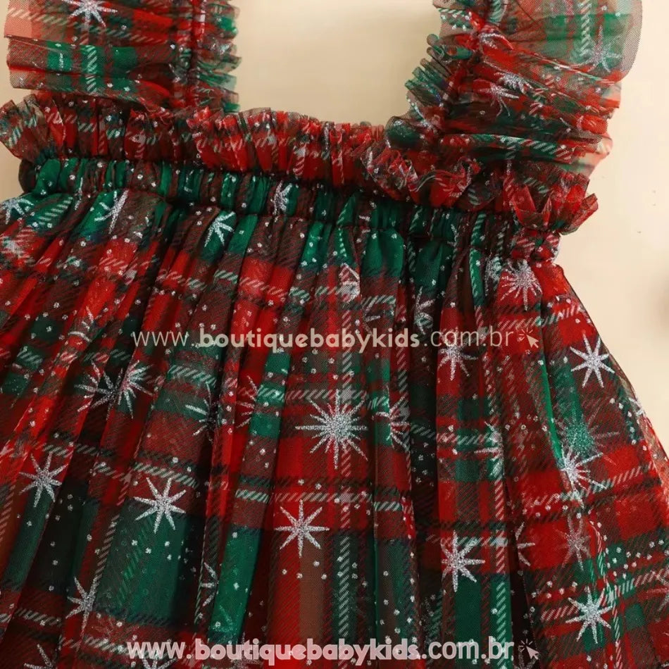Vestido Temático de Natal Xadrez com Tule