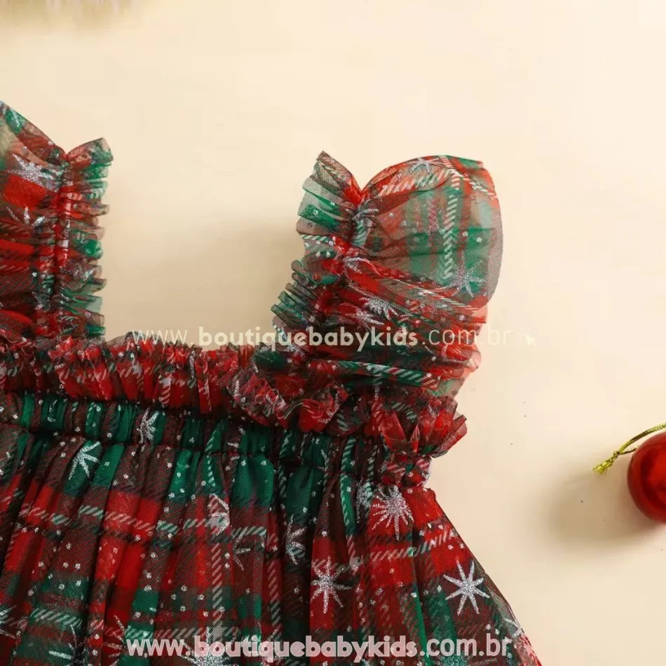 Vestido Temático de Natal Xadrez com Tule