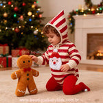 Body Bebê Natal Estampa Listrada Papai Noel com Gorro - Boutique Baby Kids 