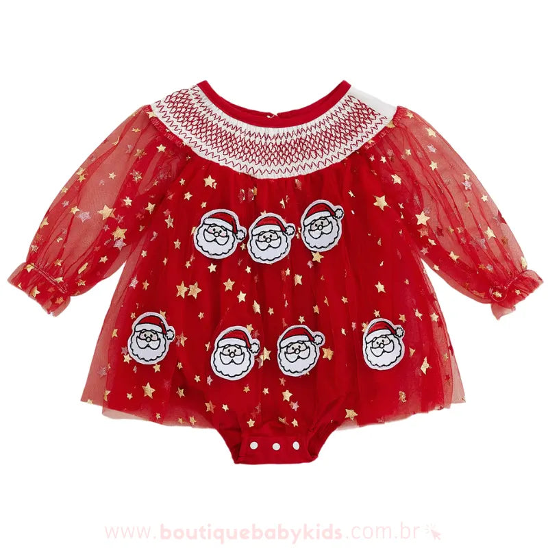 Body Bebê Tule Papai Noel Brilho de Natal Vermelho - Boutique Baby Kids