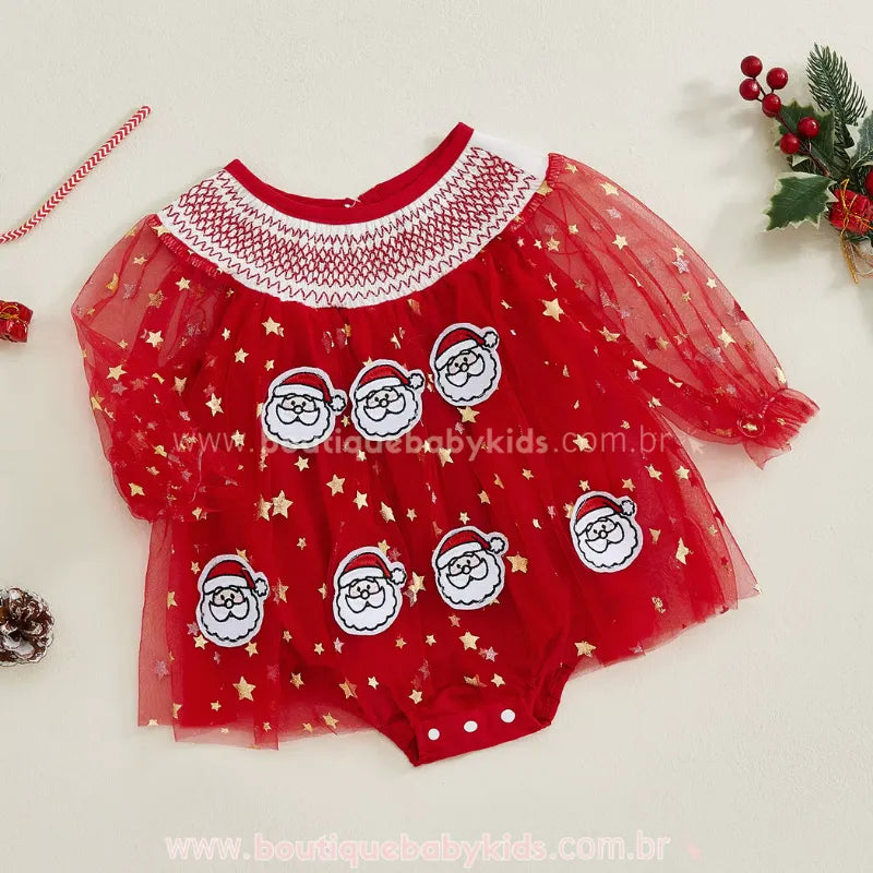 Body Bebê Tule Papai Noel Brilho de Natal Vermelho - Boutique Baby Kids