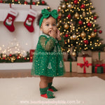 Body Bebê Tule Pinheirinho Brilho de Natal Verde - Boutique Baby Kids