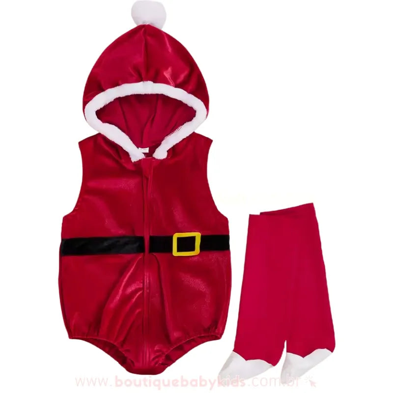 Body Bebê Fantasia de Papai Noel com Meia Vermelho - Boutique Baby Kids