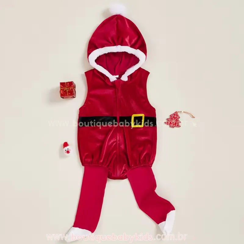 Body Bebê Fantasia de Papai Noel com Meia Vermelho - Boutique Baby Kids