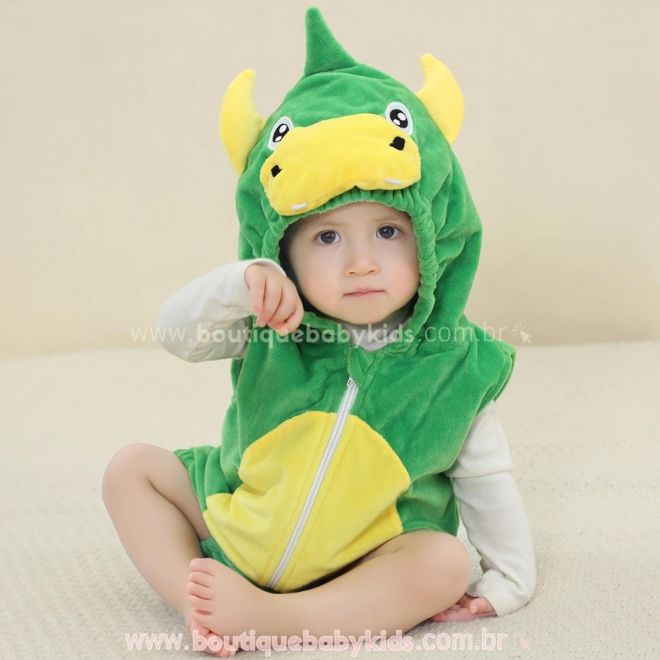 Body Bebê Fantasia Bichinho Dinossauro Verde - Boutique Baby Kids
