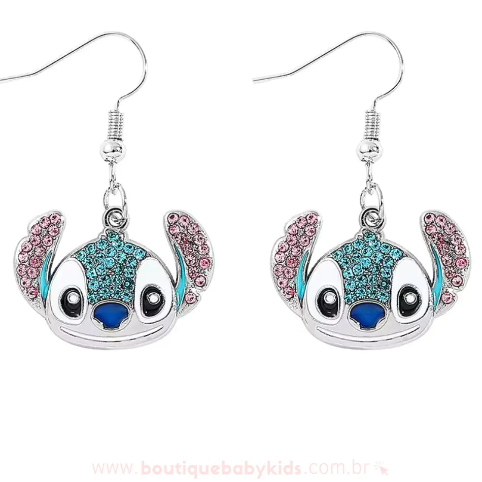 Par de brincos infantis Stitch com gancho - joia divertida com strass colorido 