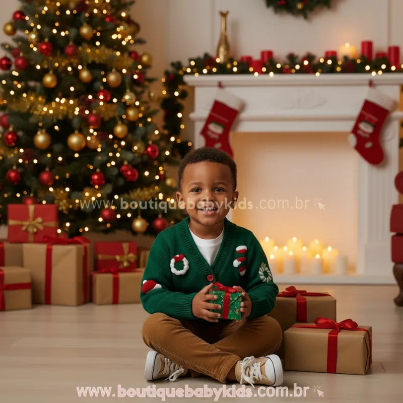 Cardigan Infantil Tricot Natalino Bordado Doce Natal Verde - Boutique Baby Kids