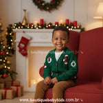 Cardigan Infantil Tricot Natalino Bordado Doce Natal Verde - Boutique Baby Kids