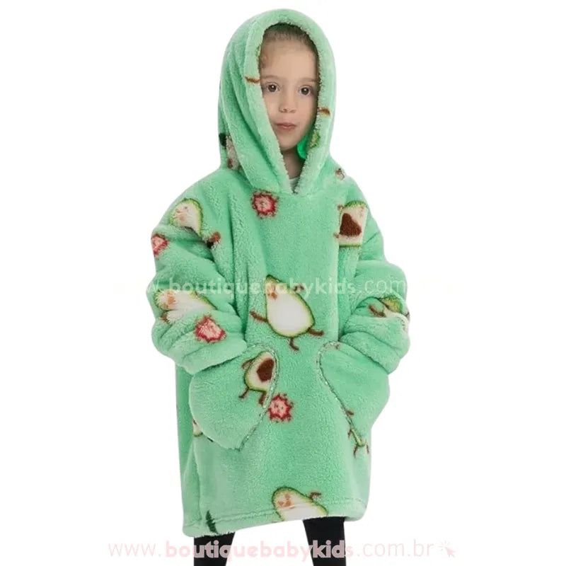 Cobertor de Vestir Infantil Abacatinho Feliz com Capuz Oversized Verde - Boutique Baby Kids
